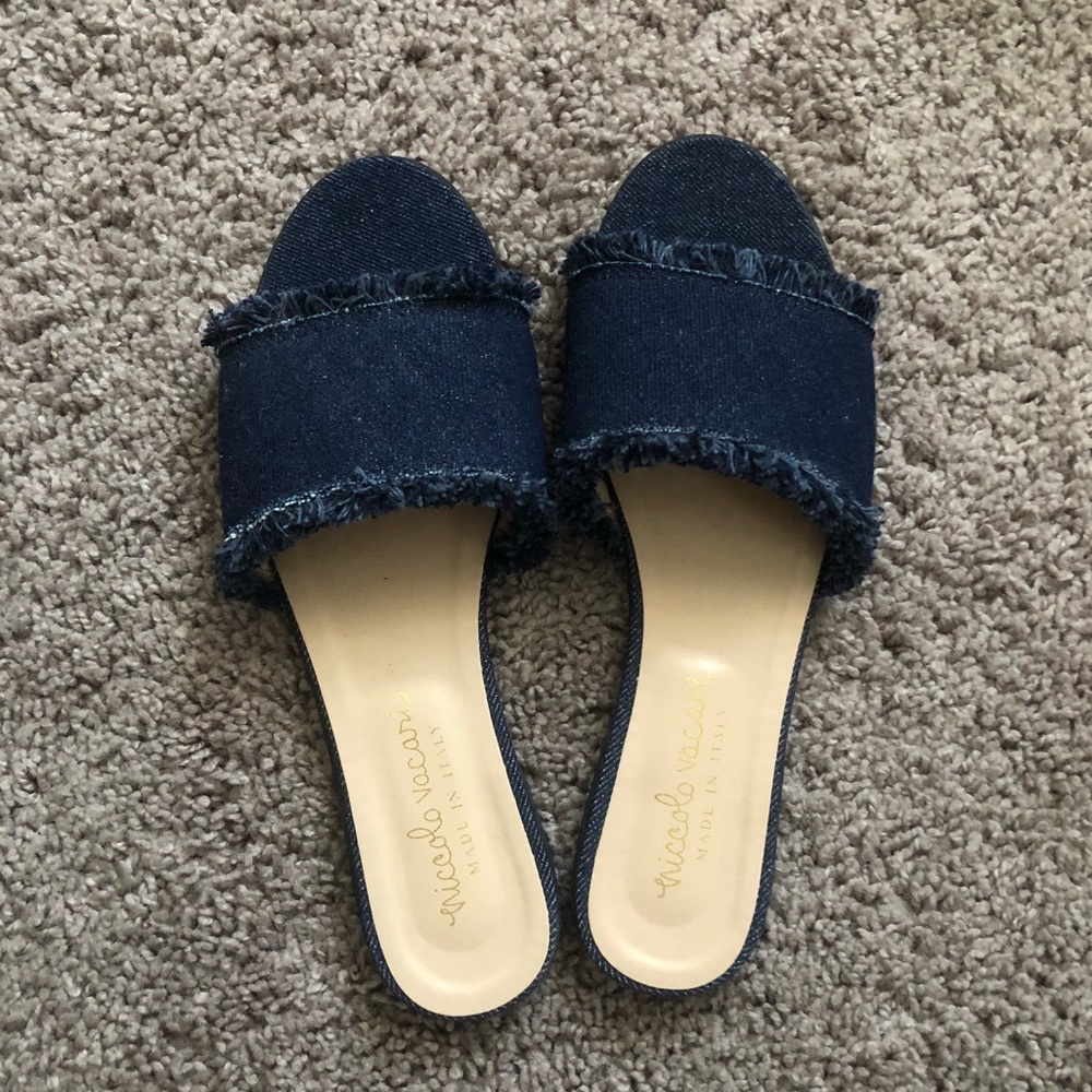Denim Slip On Sandals with Frays